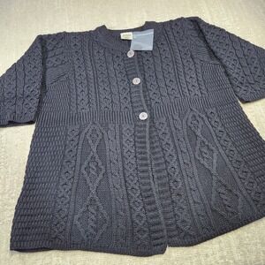 Fisherman Sweater Women XXL Kilronan Knit Wear Aran Merino Wool Ireland Black